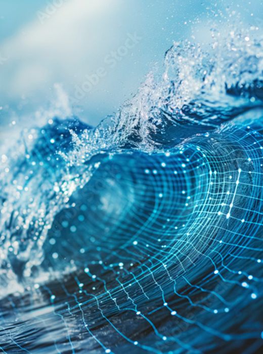 Futuristic digital wave energy flow in blue abstract background